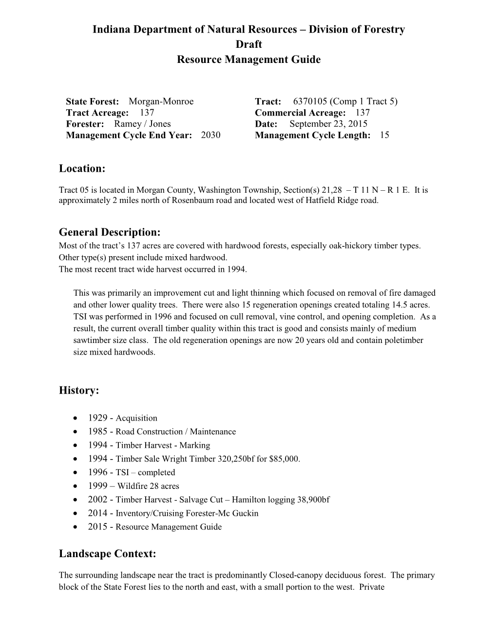 Division of Forestry Draft Resource Management Guide Location