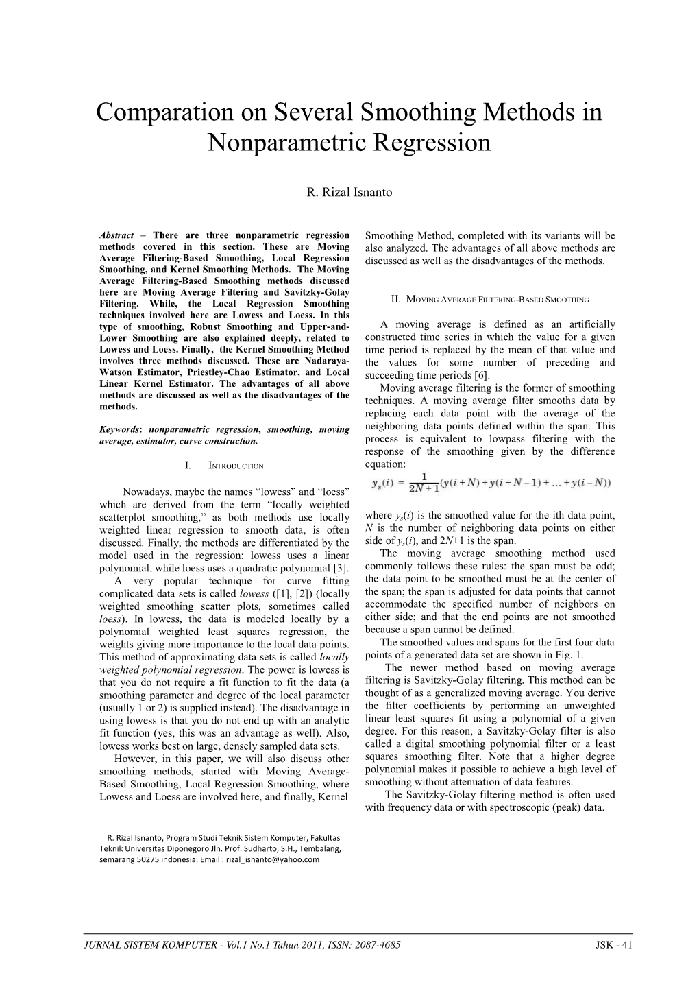 Comparation on Several Smoothing Methods in Nonparametric Regression