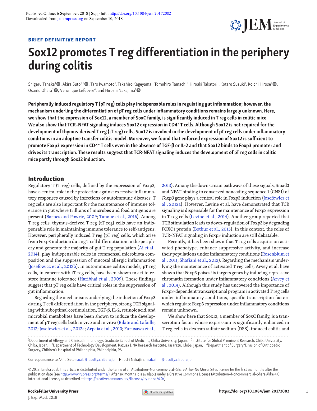 Sox12 Promotes T Reg Differentiation in the Periphery During Colitis