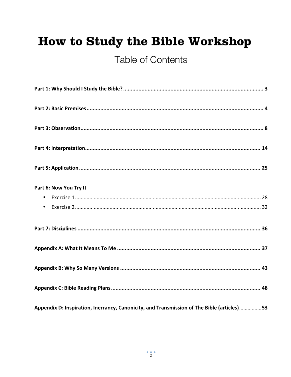 How to Study the Bible Workshop Table of Contents