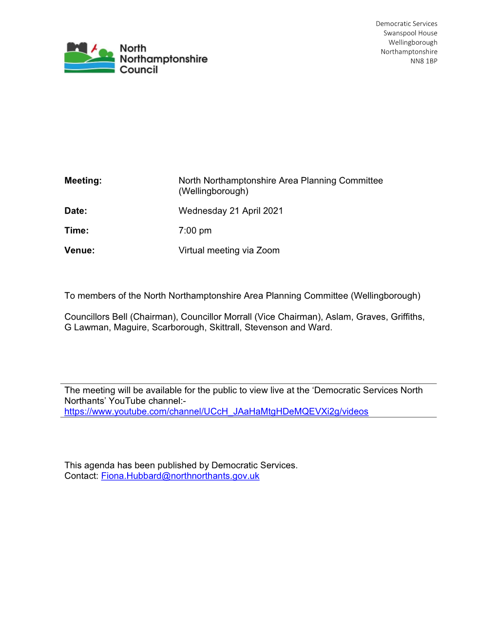 North Northamptonshire Area Planning Committee (Wellingborough)