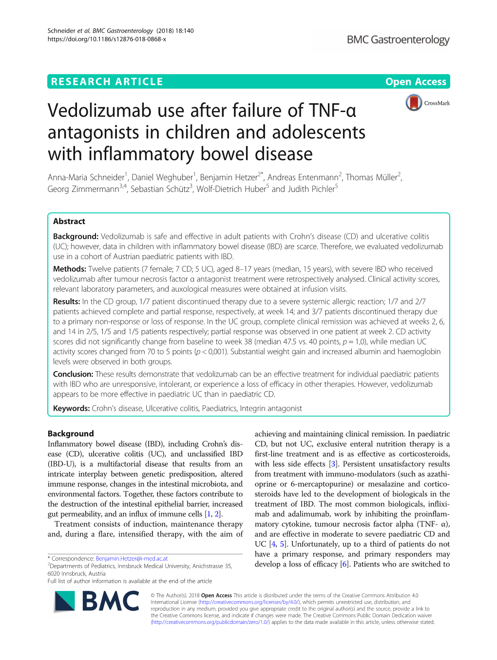 Vedolizumab Use After Failure of TNF-Α Antagonists in Children And