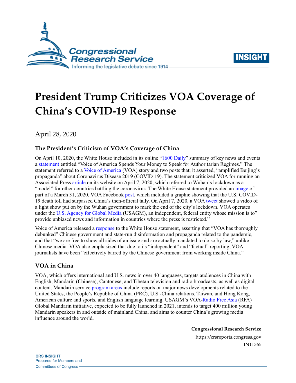 President Trump Criticizes VOA Coverage of China's COVID-19