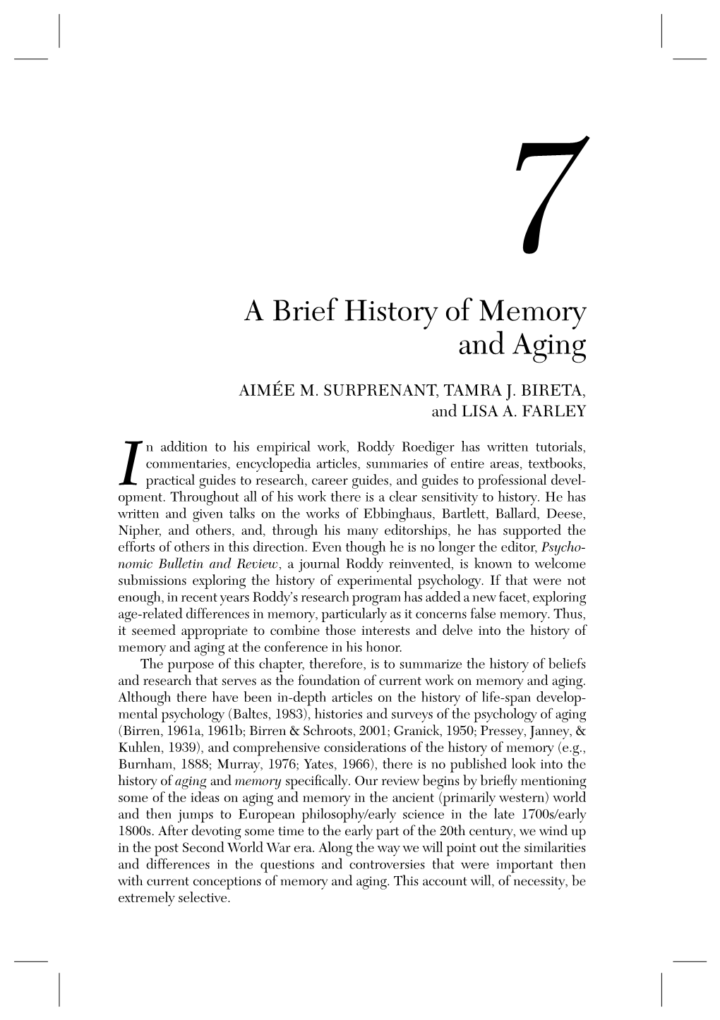 A Brief History of Memory and Aging