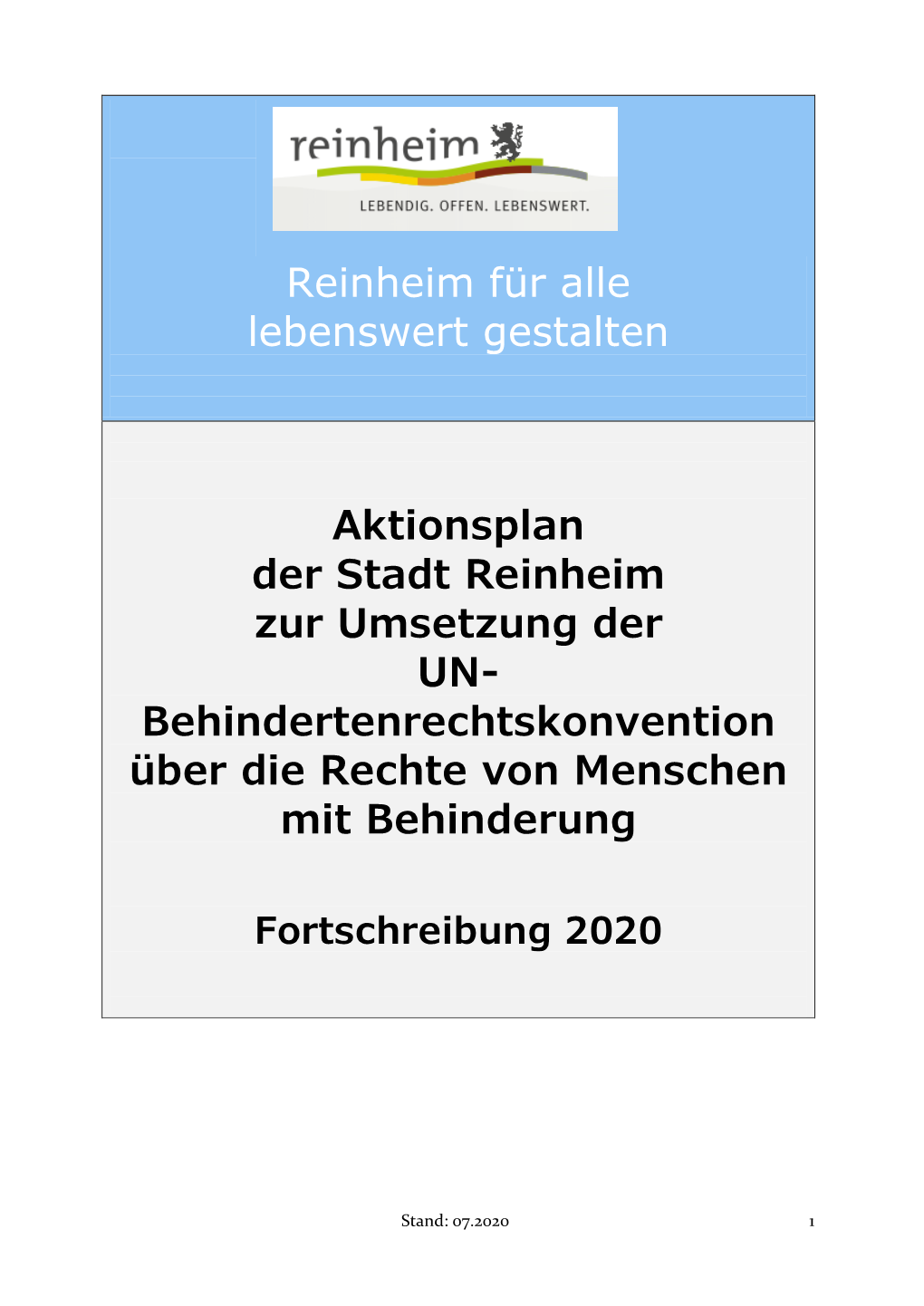 Aktionsplan Der Stadt Reinheim Zur Umsetzung Der UN- Behindertenrechtskonvention Über Die Rechte Von Menschen Mit Behinderung