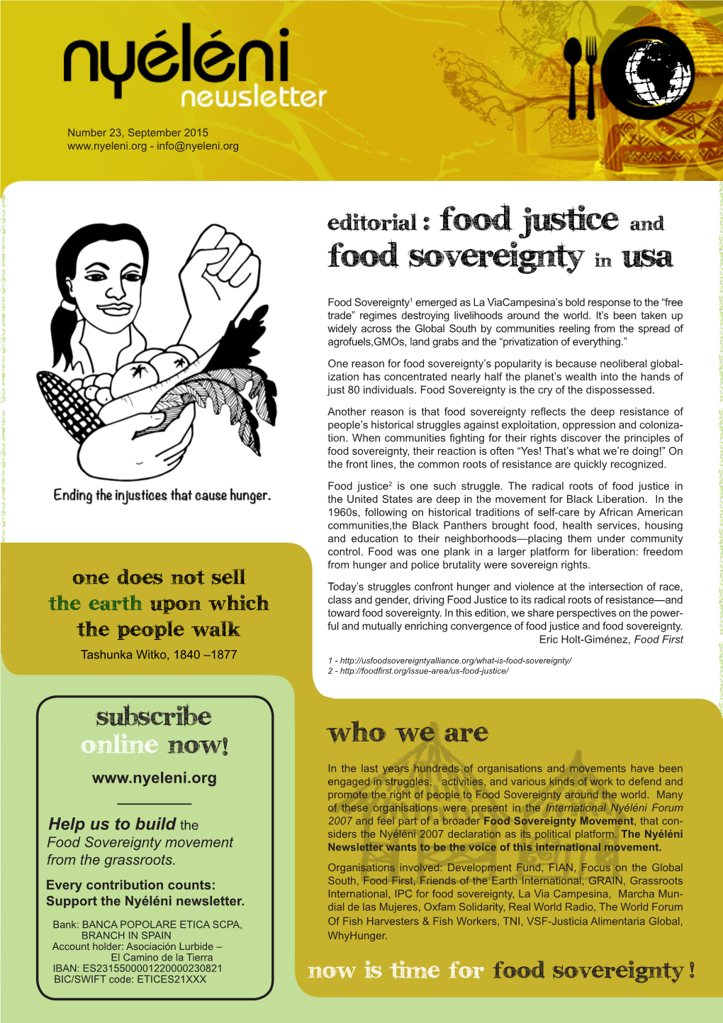 Editorial : Food Justice and Food Sovereignty in Usa