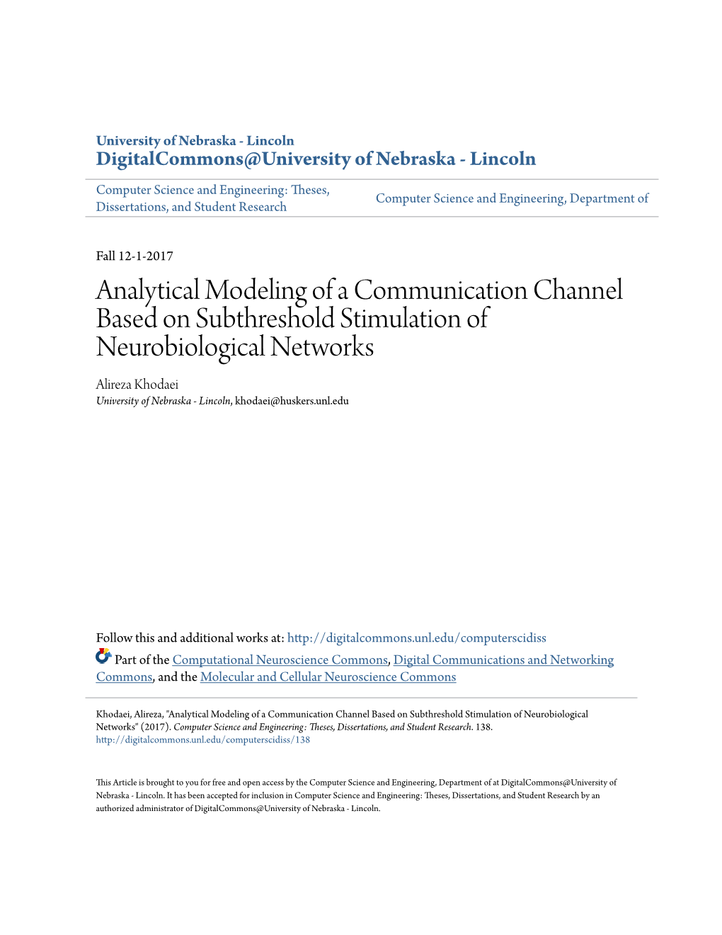 Analytical Modeling of a Communication Channel Based On