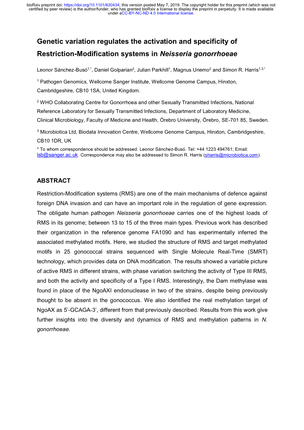 Genetic Variation Regulates the Activation and Specificity of Restriction-Modification Systems in Neisseria Gonorrhoeae