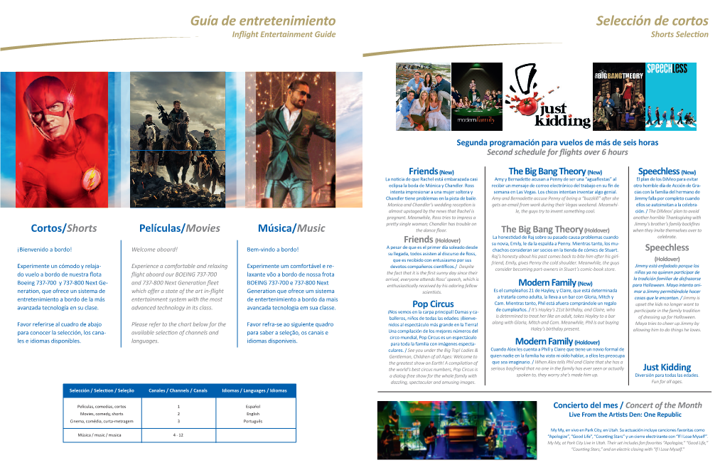 Guía De Entretenimiento Selección De Cortos Inflight Entertainment Guide Shorts Selection