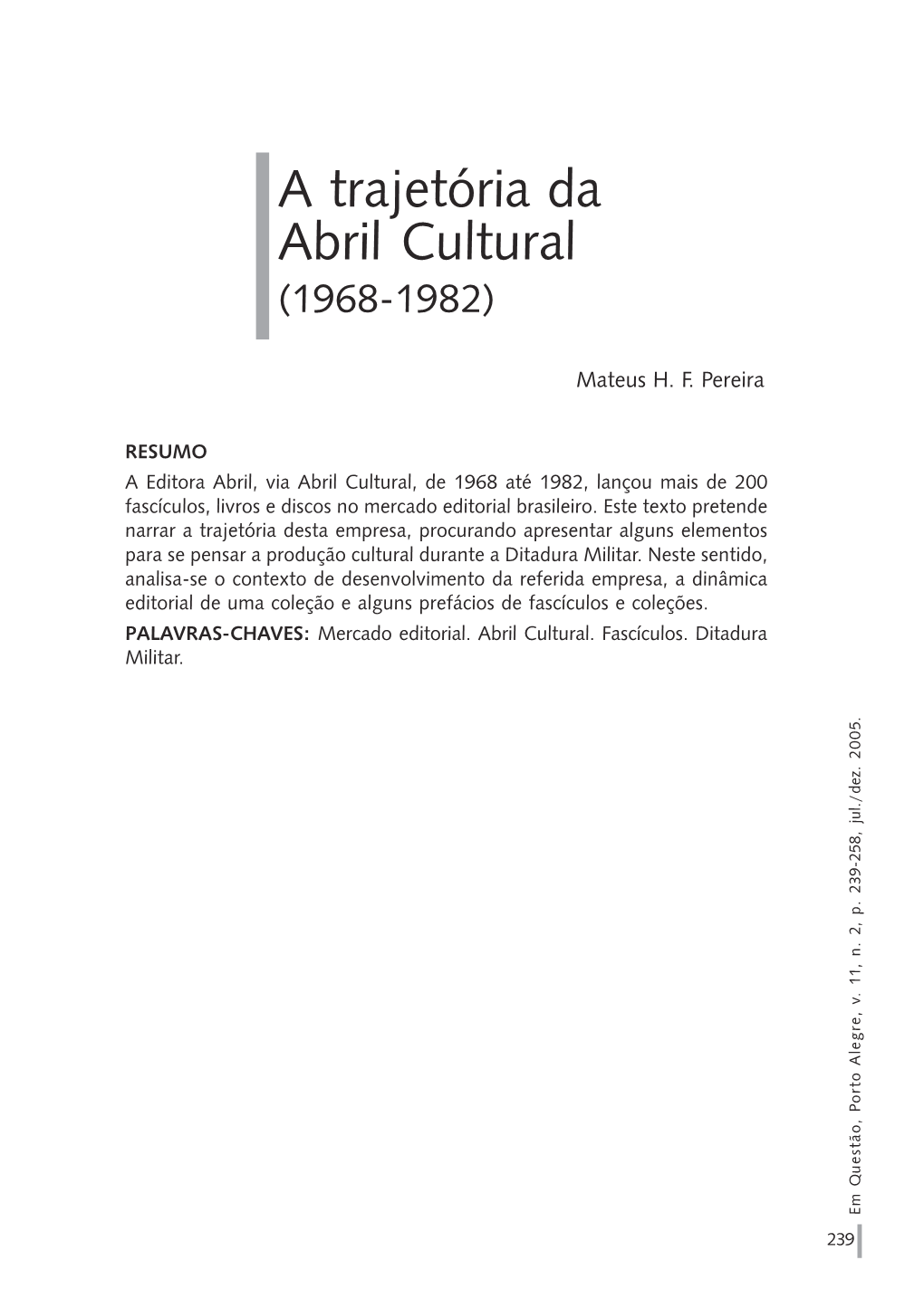 A Trajetória Da Abril Cultural (1968-1982)