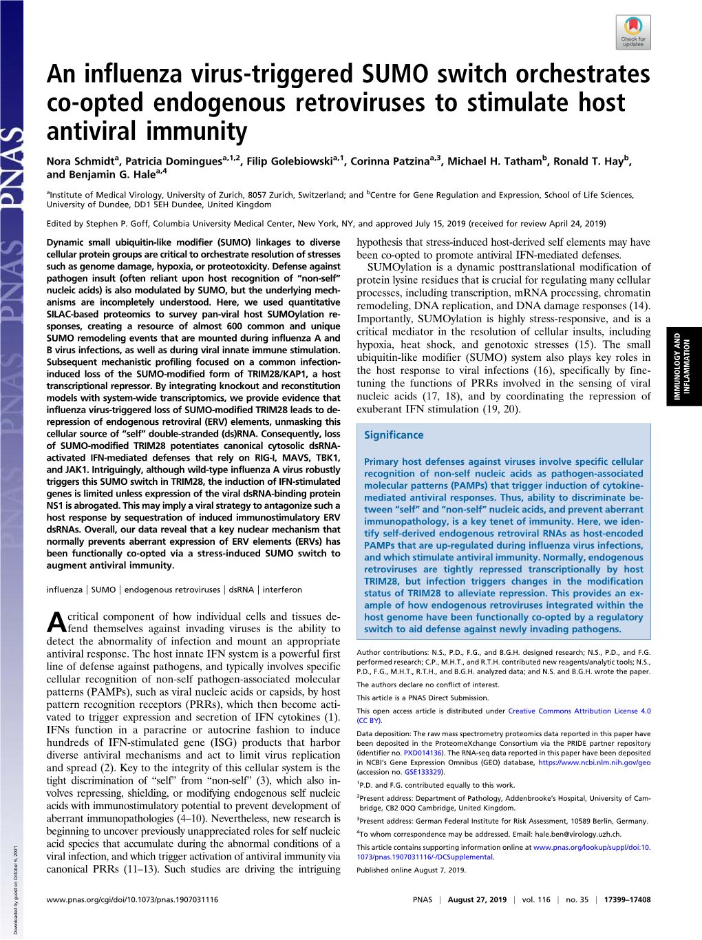 An Influenza Virus-Triggered SUMO Switch Orchestrates Co-Opted Endogenous Retroviruses to Stimulate Host Antiviral Immunity