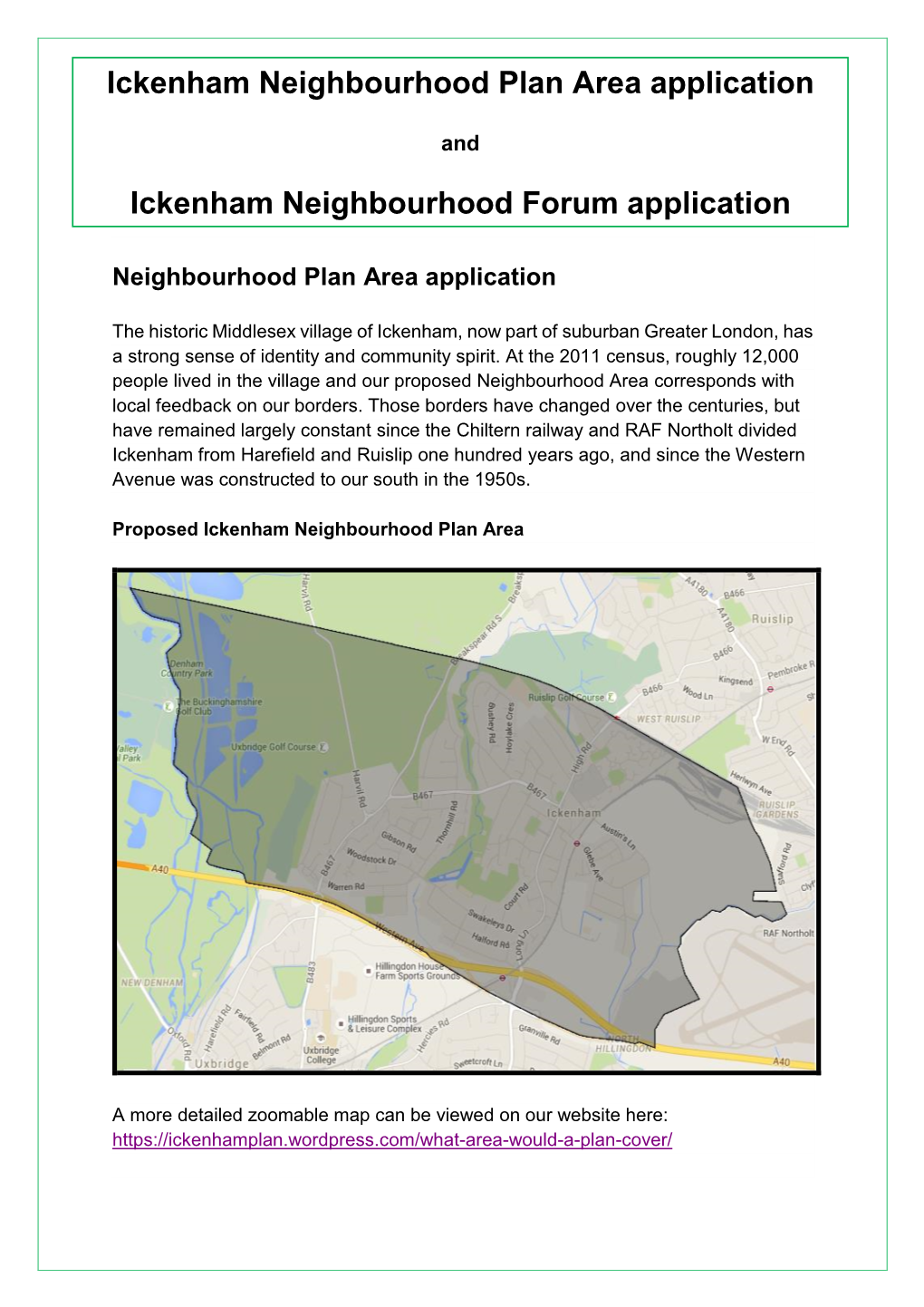 Ickenham Neighbourhood Forum Application