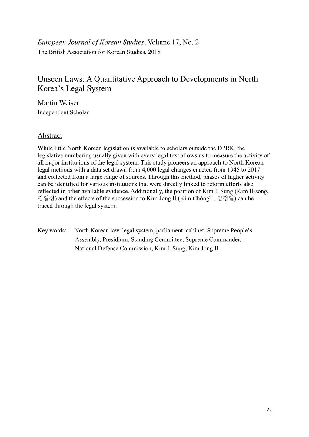 Unseen Laws: a Quantitative Approach to Developments in North Korea’S Legal System