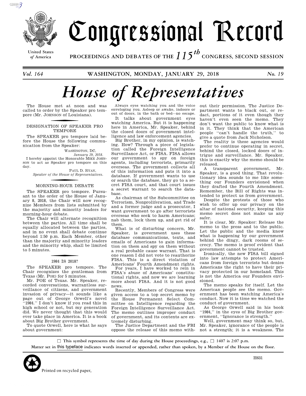 Congressional Record United States Th of America PROCEEDINGS and DEBATES of the 115 CONGRESS, SECOND SESSION