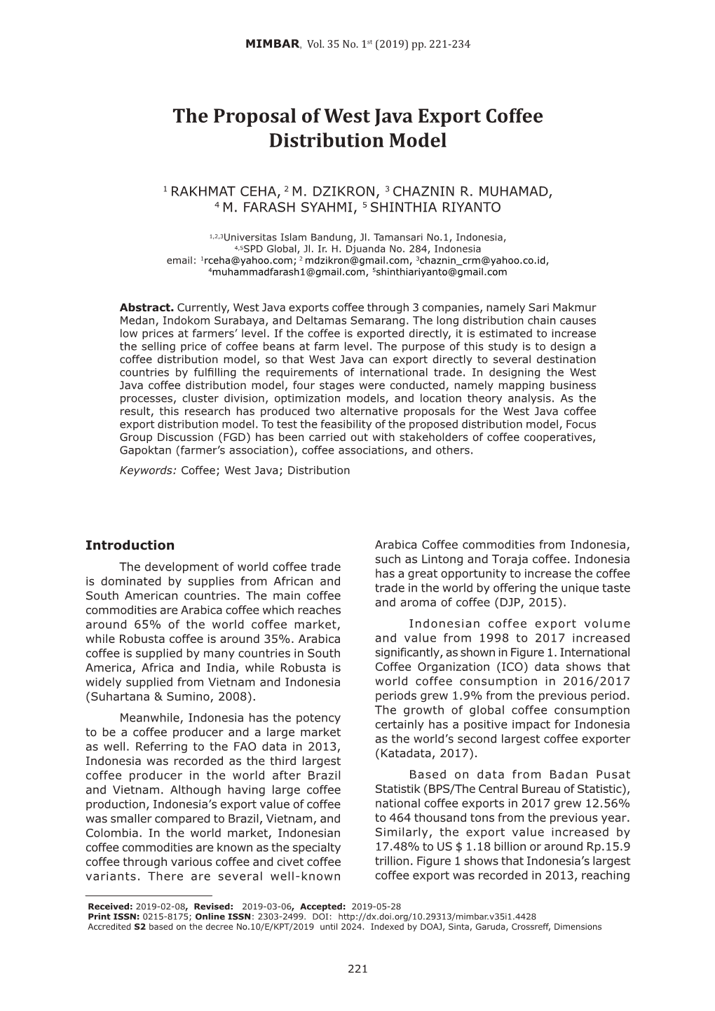 The Proposal of West Java Export Coffee Distribution Model