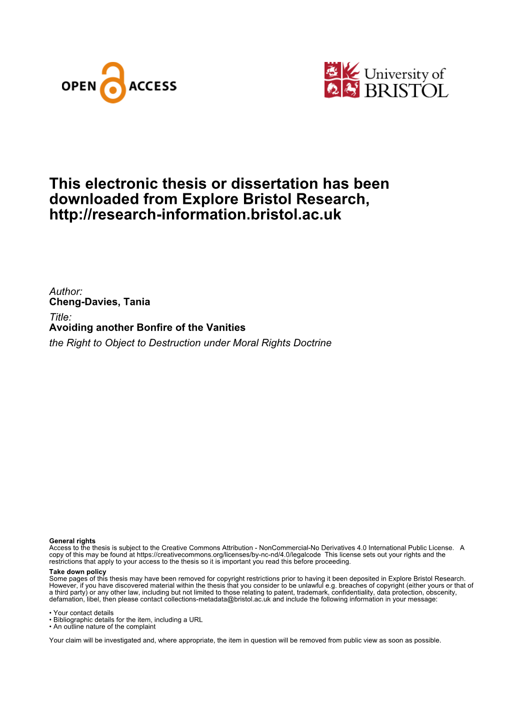 This Electronic Thesis Or Dissertation Has Been Downloaded from Explore Bristol Research