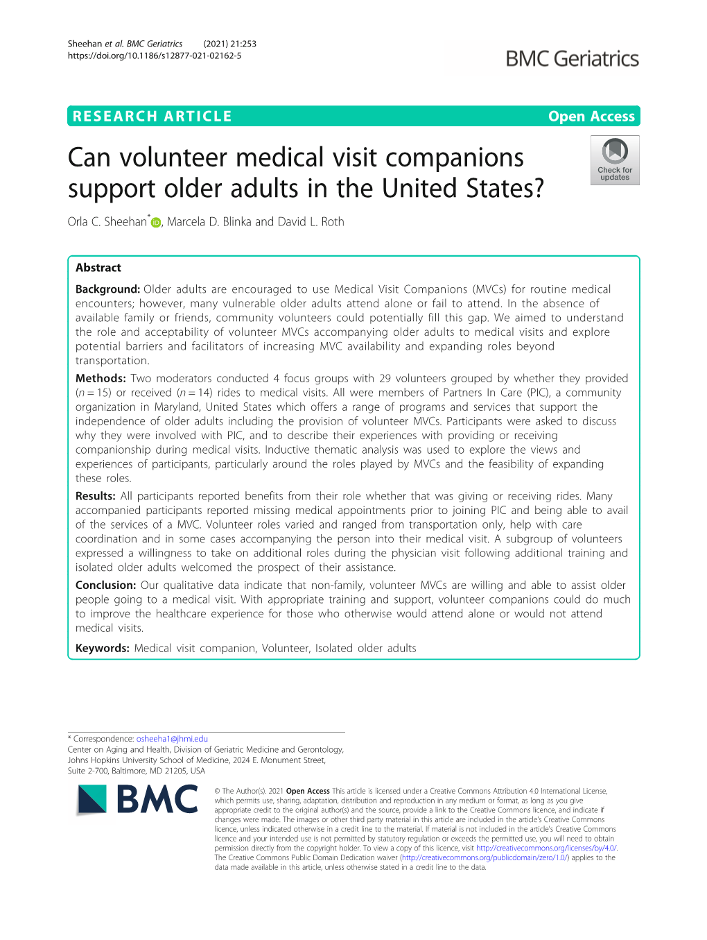 Can Volunteer Medical Visit Companions Support Older Adults in the United States? Orla C