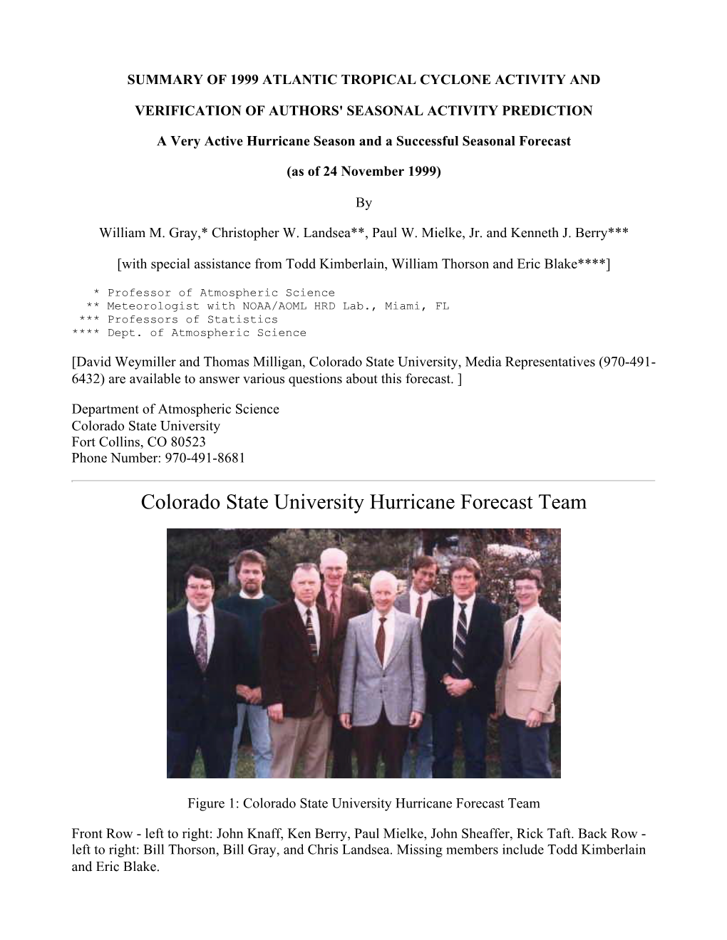 Colorado State University Hurricane Forecast Team