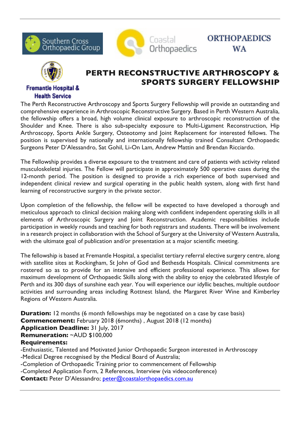 Fremantle Reconstructive Arthroscopy Fellowship