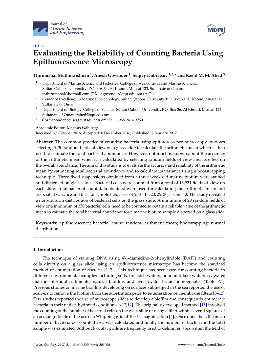 Evaluating the Reliability of Counting Bacteria Using Epifluorescence