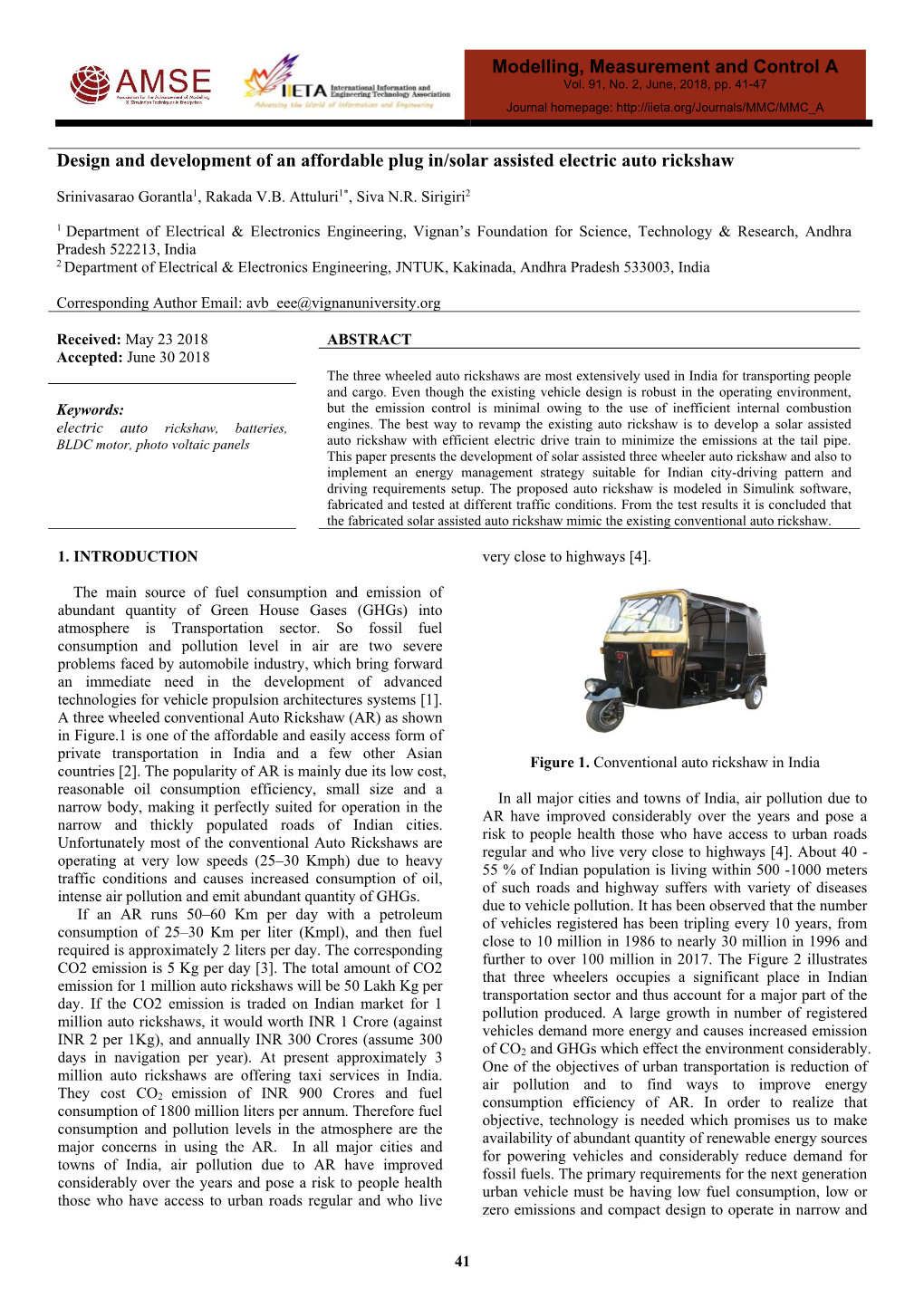 Design and Development of an Affordable Plug In/Solar Assisted Electric Auto Rickshaw