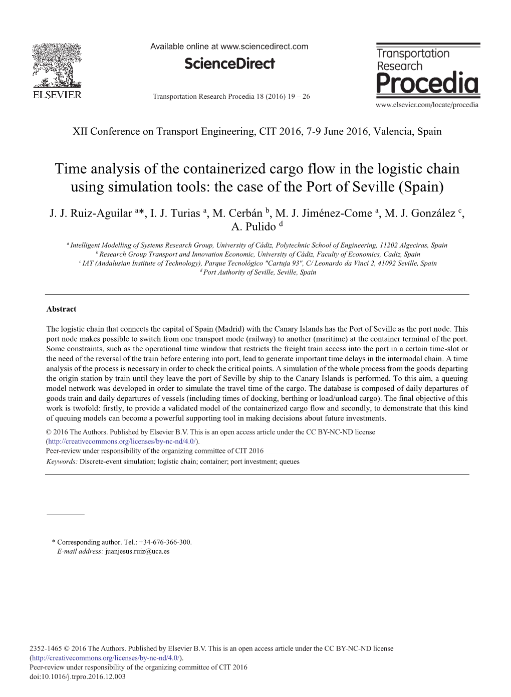 Time Analysis of the Containerized Cargo Flow in the Logistic Chain Using Simulation Tools: the Case of the Port of Seville (Spain)