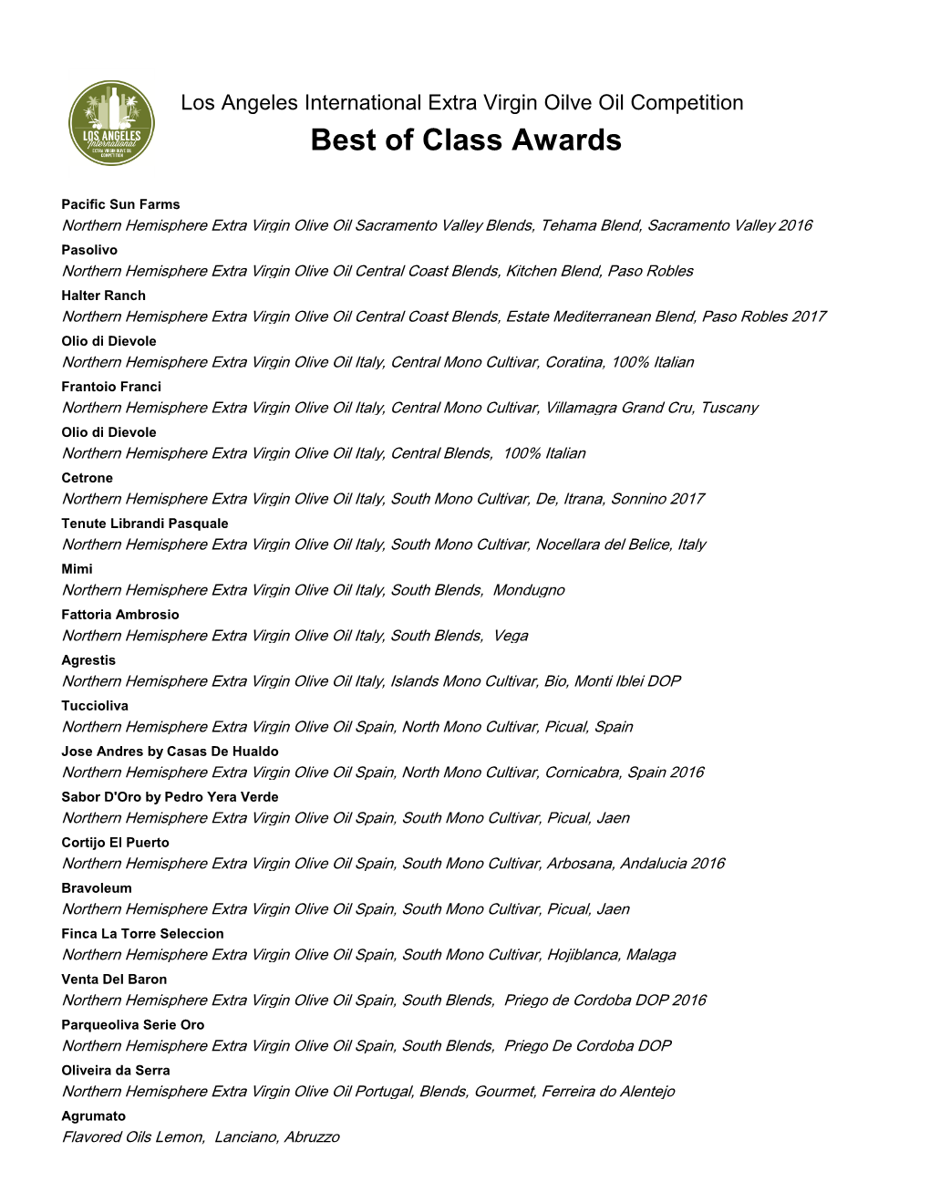 Best of Class Awards