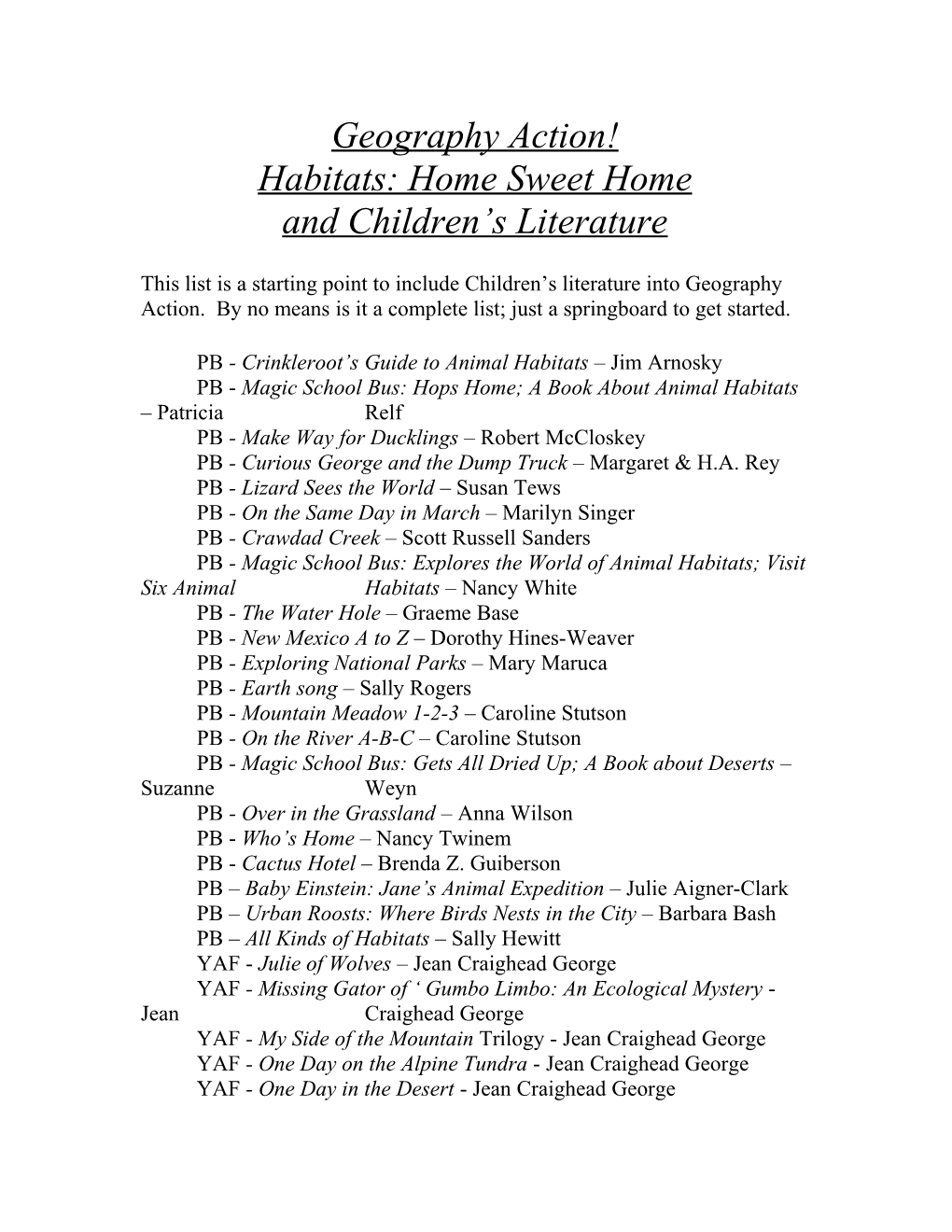 Habitats: Home Sweet Home