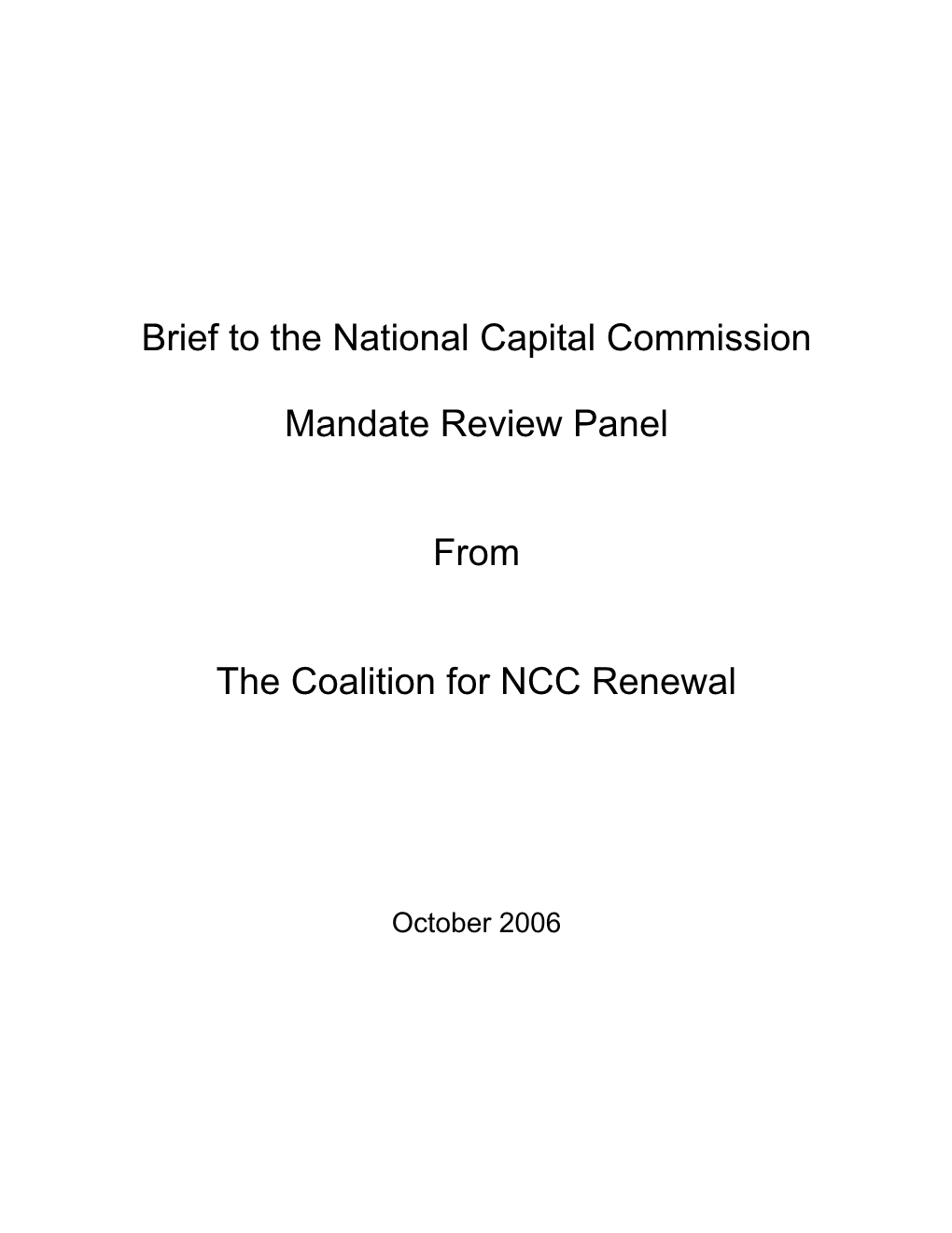 Brief to the National Capital Commission Mandate Review