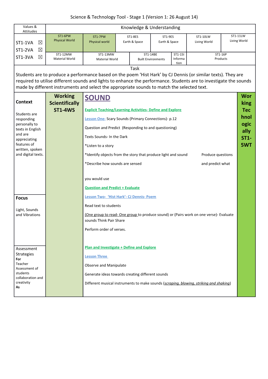 Science & Technology Tool - Stage 1 (Version 1: 26 August 14)