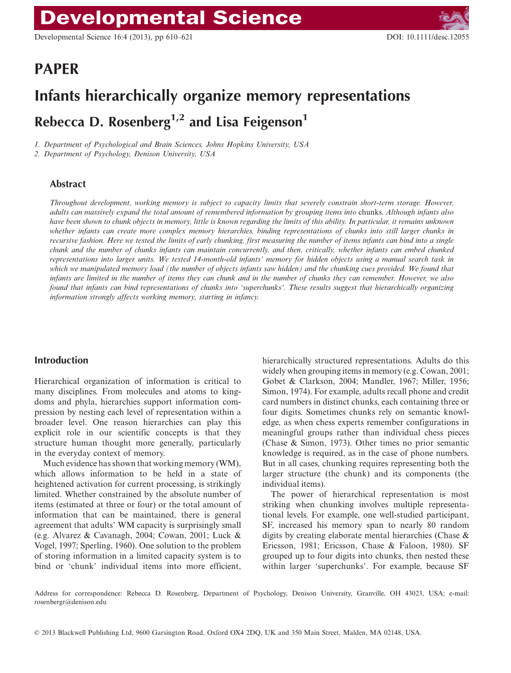 Infants Hierarchically Organize Memory Representations Rebecca D