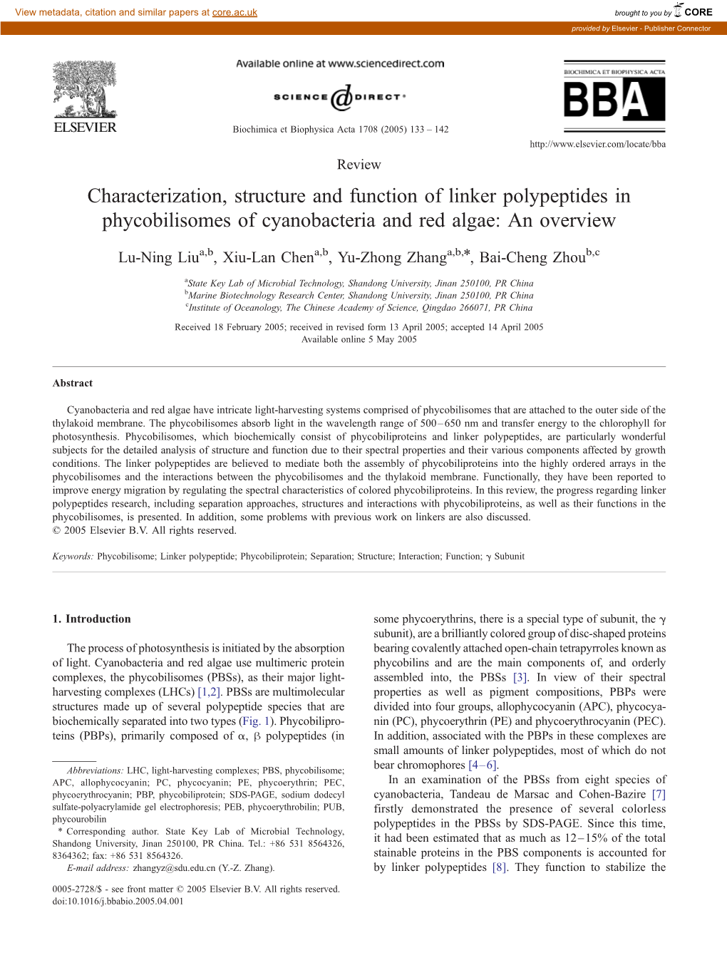 Characterization, Structure and Function of Linker Polypeptides in Phycobilisomes of Cyanobacteria and Red Algae: an Overview