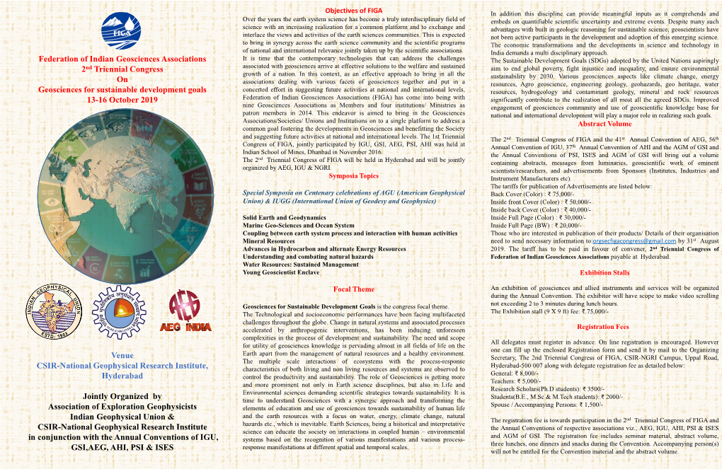 Federation of Indian Geosciences Associations 2Nd Triennial Congress on Geosciences for Sustainable Development Goals 13-16 Octo