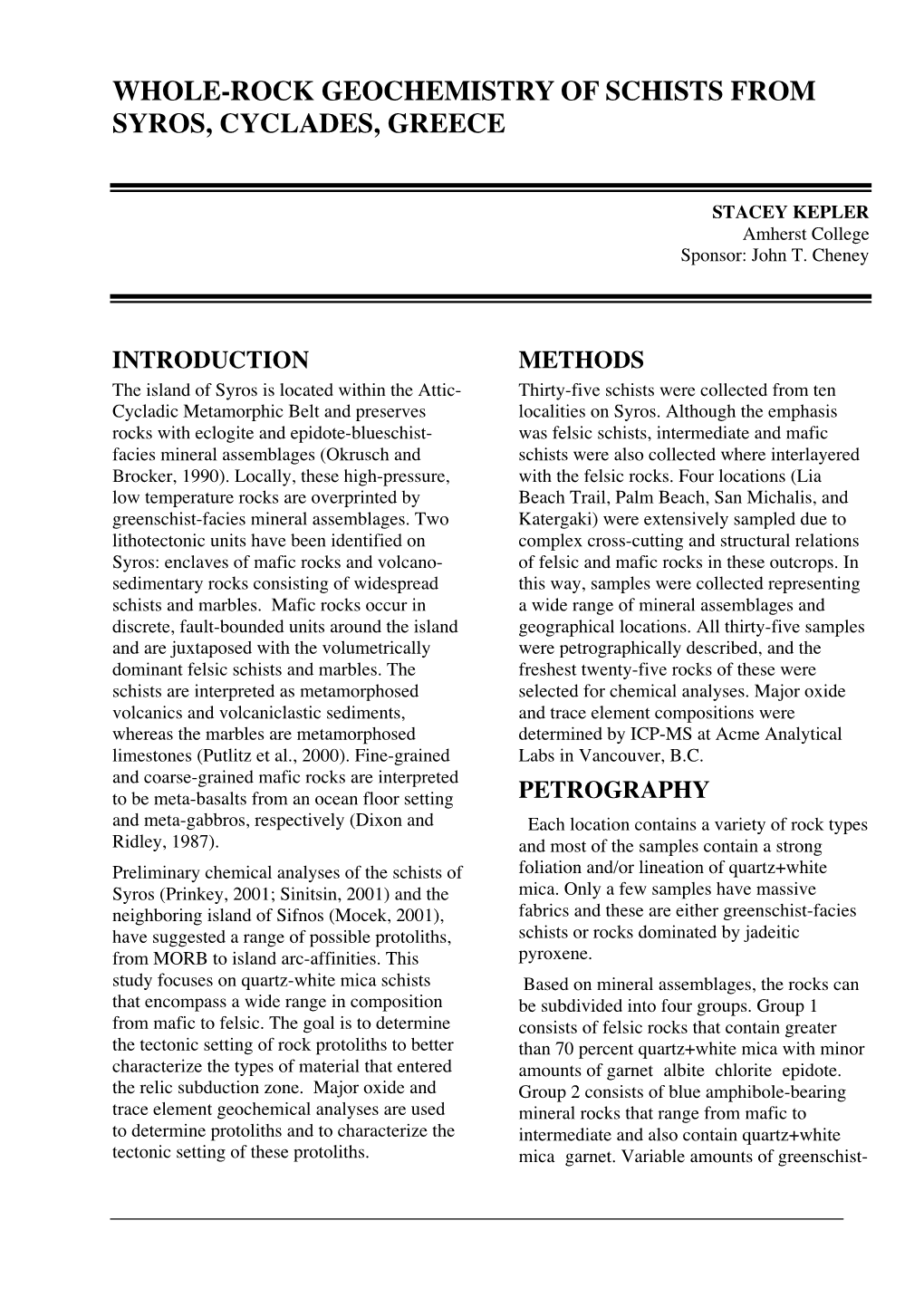 Whole-Rock Geochemistry of Schists from Syros, Cyclades, Greece