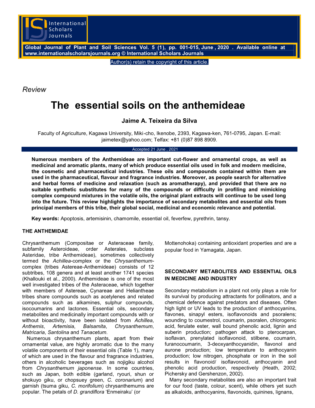 The Essential Soils on the Anthemideae