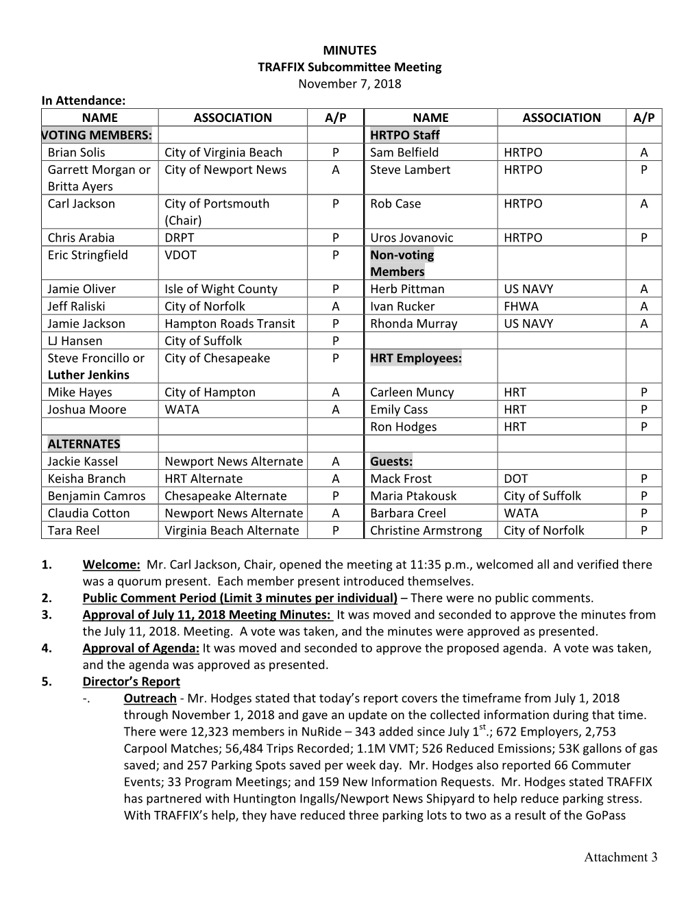 Attachment 3 MINUTES TRAFFIX Subcommittee Meeting November 7