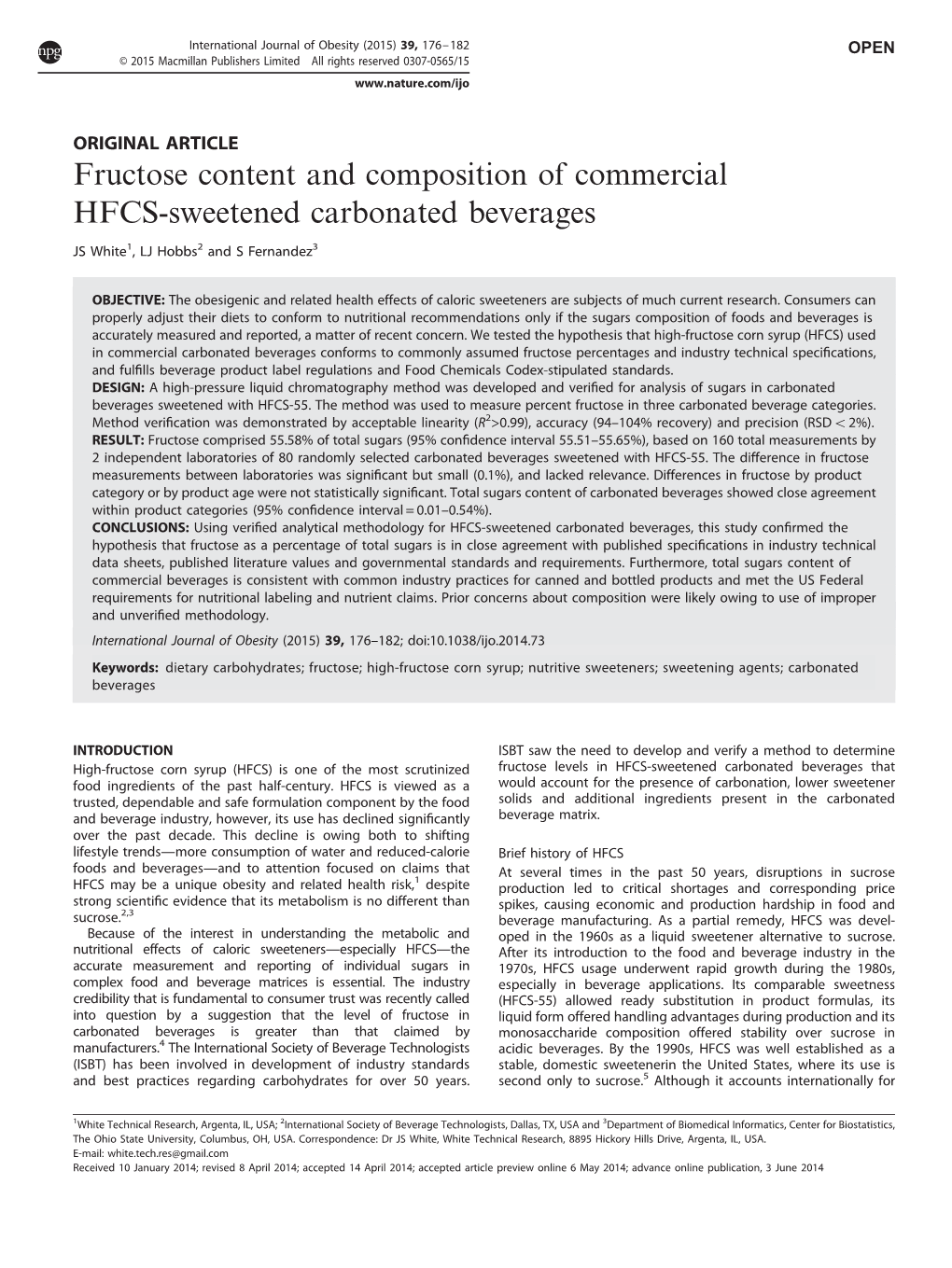 Fructose Content and Composition of Commercial HFCS-Sweetened Carbonated Beverages