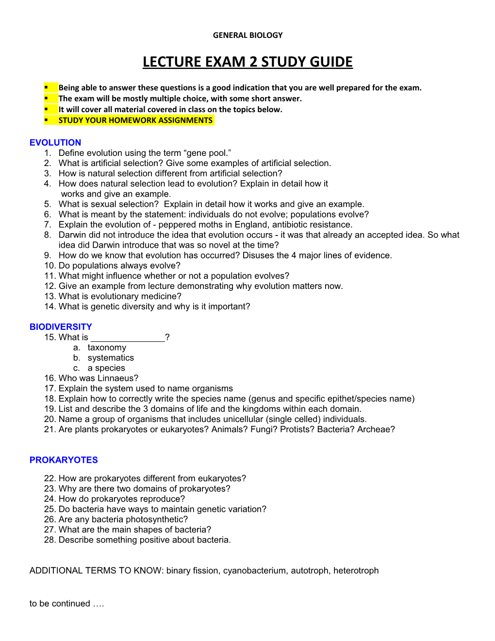 Lecture Exam 2 Study Guide