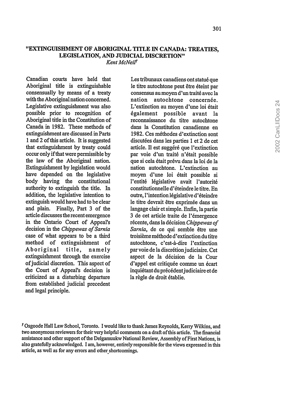 TREATIES, LEGISLATION, and JUDICIAL DISCRETION" Kent Mcneilt