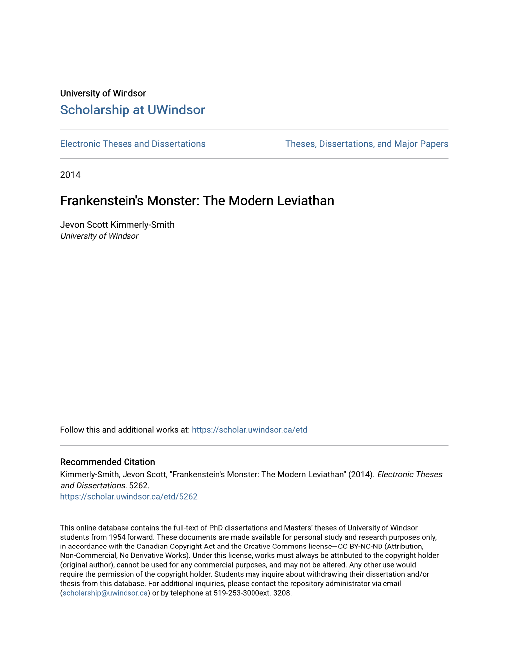 Frankenstein's Monster: the Modern Leviathan