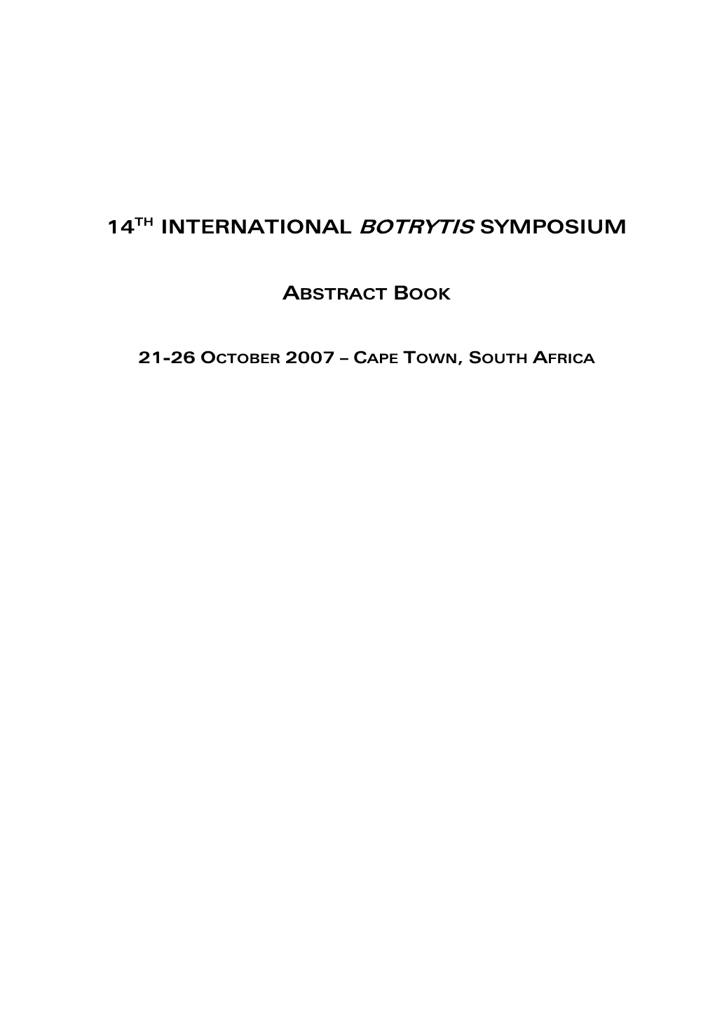 14Th International Botrytis Symposium Abstract Book