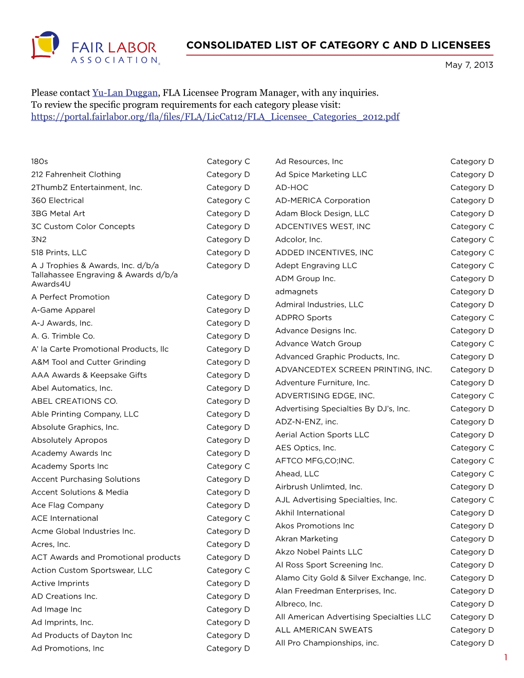 Consolidated List of Category C and D Licensees