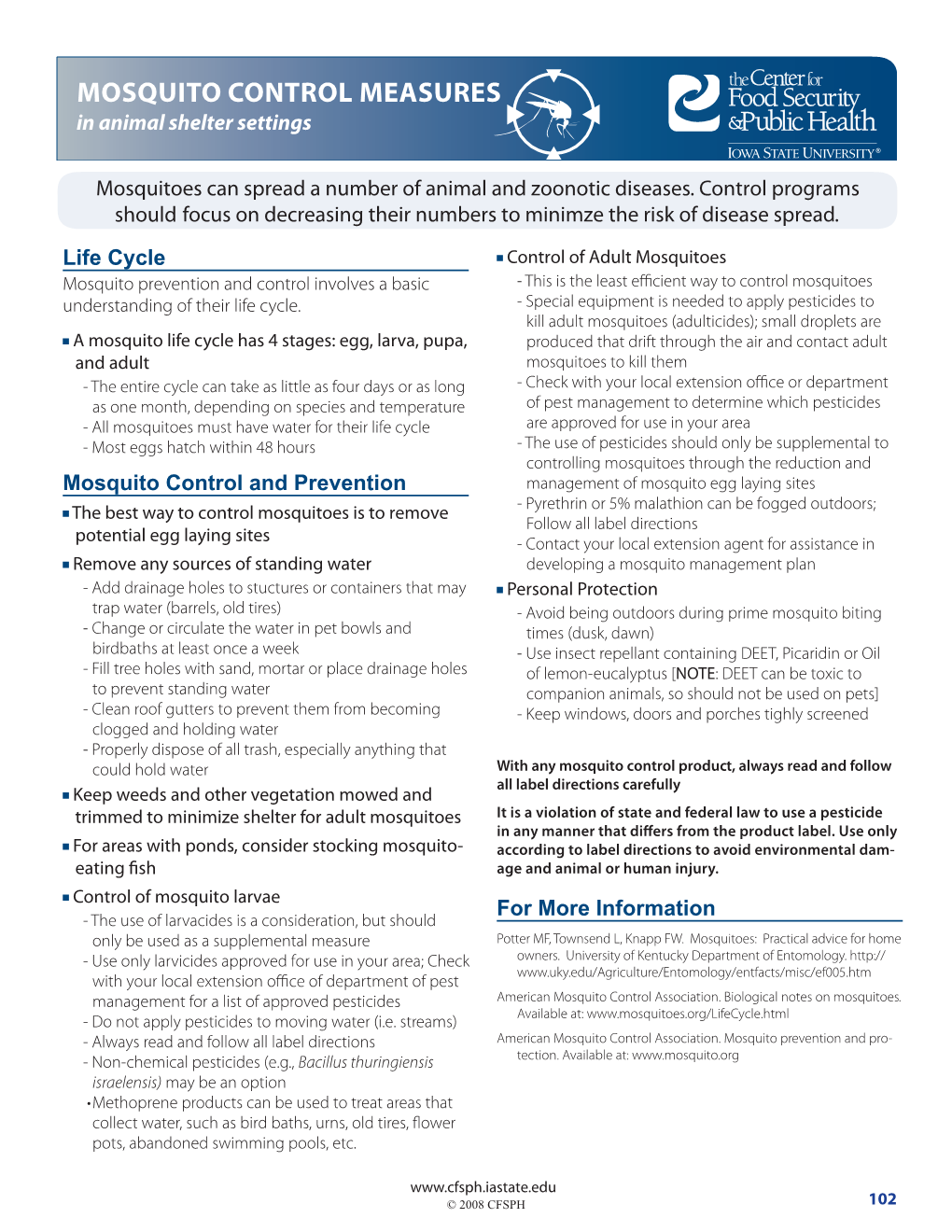 MOSQUITO CONTROL MEASURES in Animal Shelter Settings