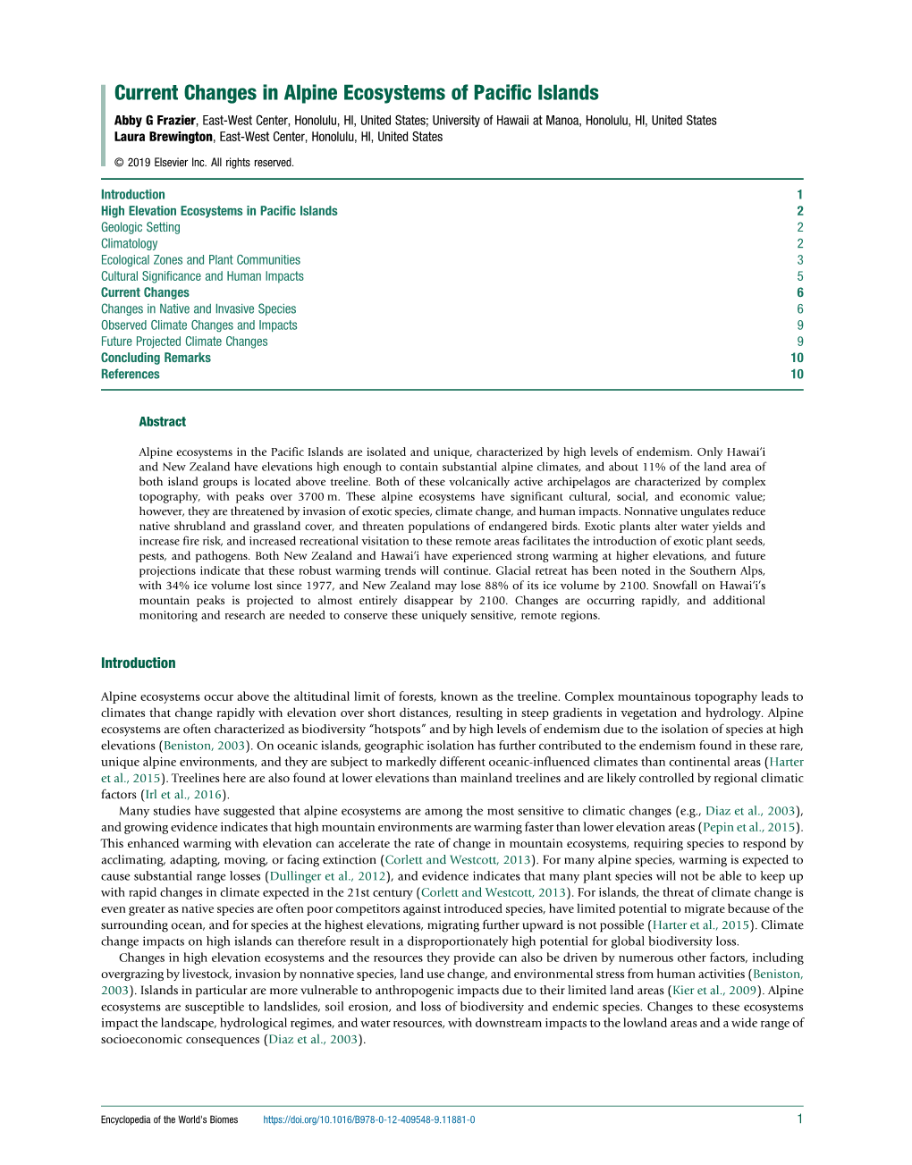 Current Changes in Alpine Ecosystems of Pacific Islands