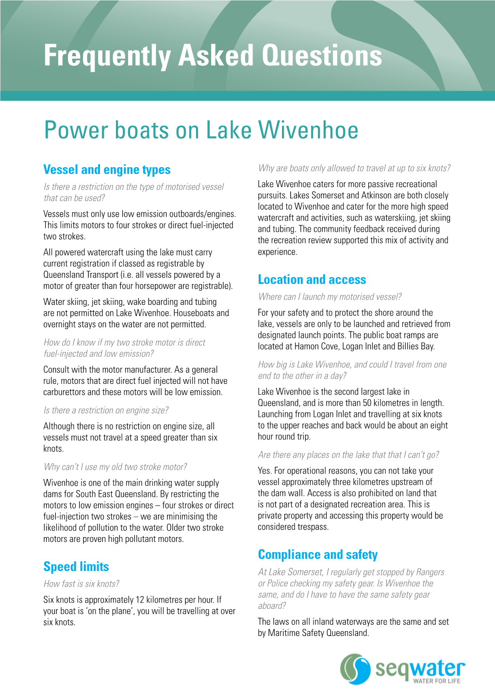 Faqs Power Boats on Lake Wivenhoe