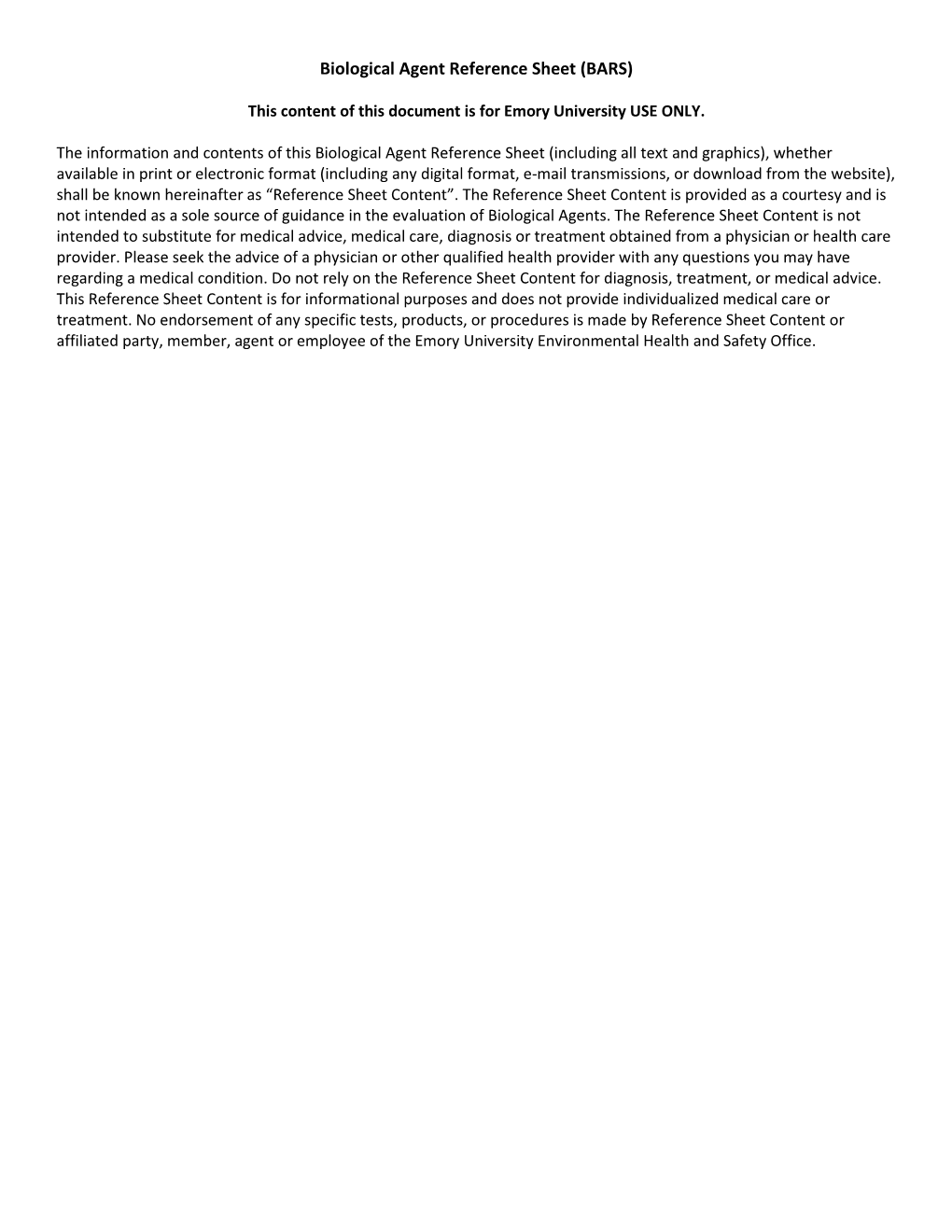 Biological Agent Reference Sheet (BARS)- Conotoxin