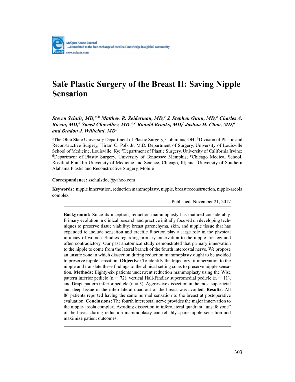 Safe Plastic Surgery of the Breast II: Saving Nipple Sensation