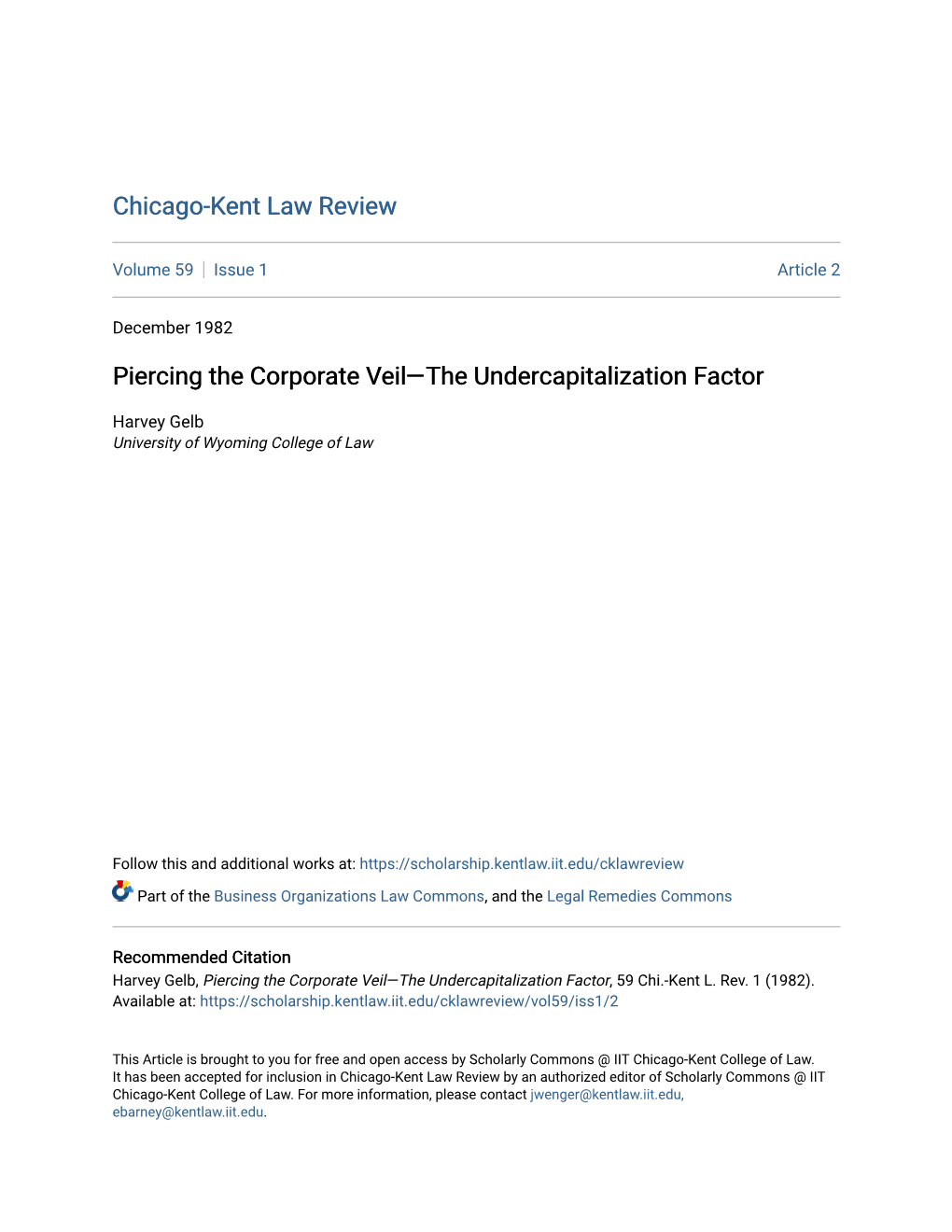 Piercing the Corporate Veil—The Undercapitalization Factor