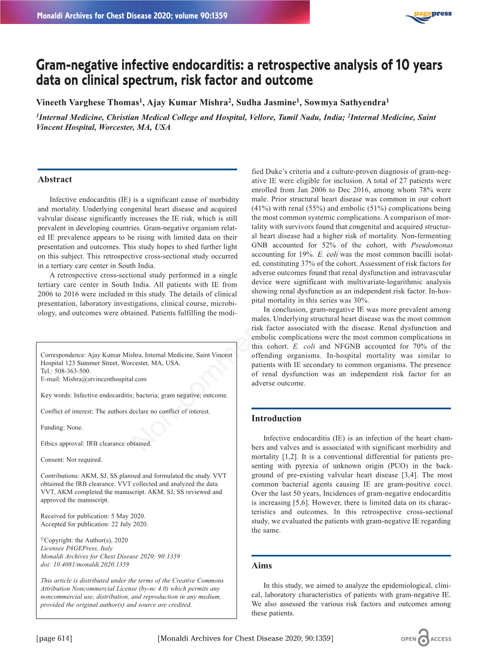 Gram-Negative Infective Endocarditis: a Retrospective Analysis of 10 Years Data on Clinical Spectrum, Risk Factor and Outcome