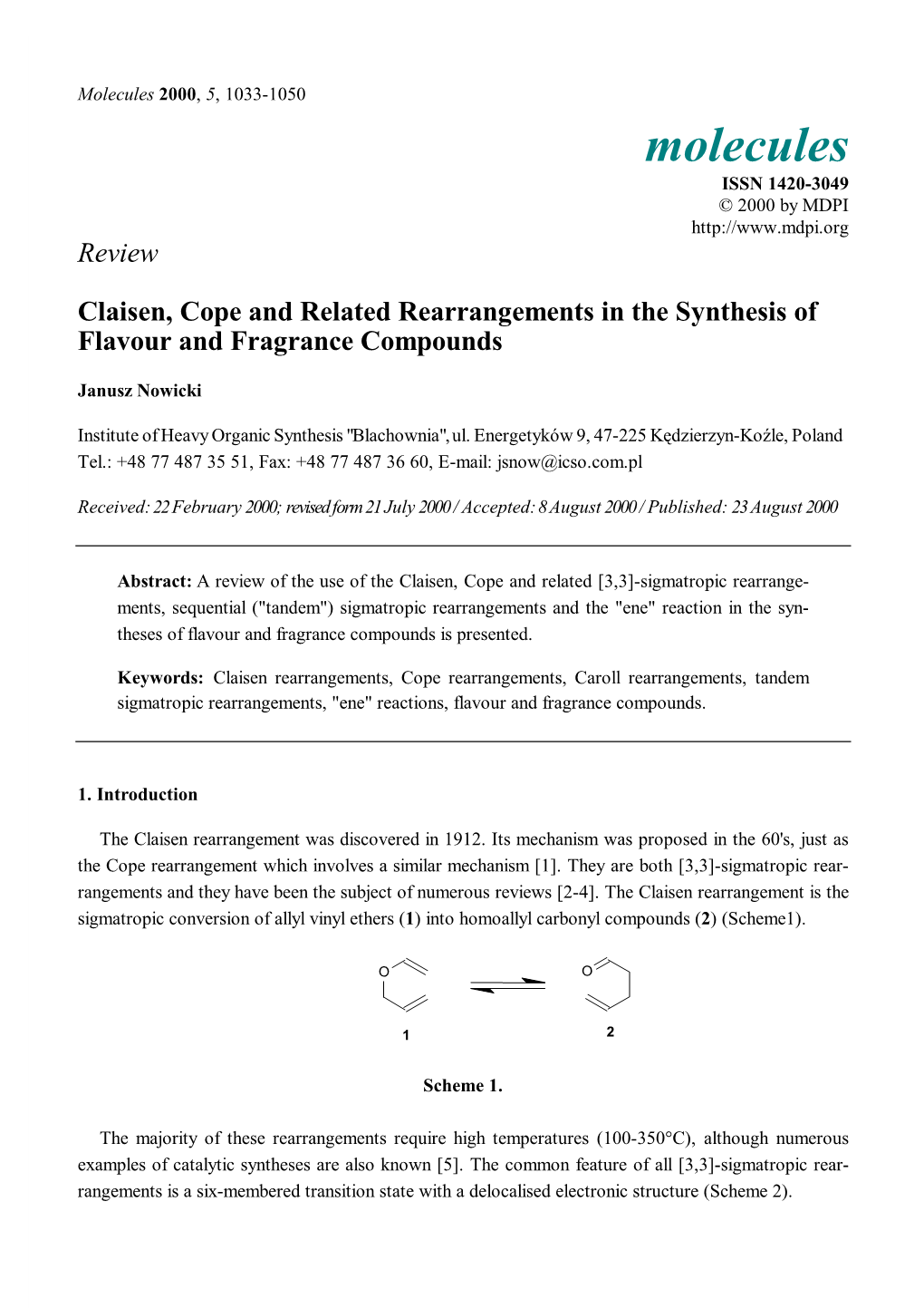 Review Claisen, Cope and Related Rearrangements in The